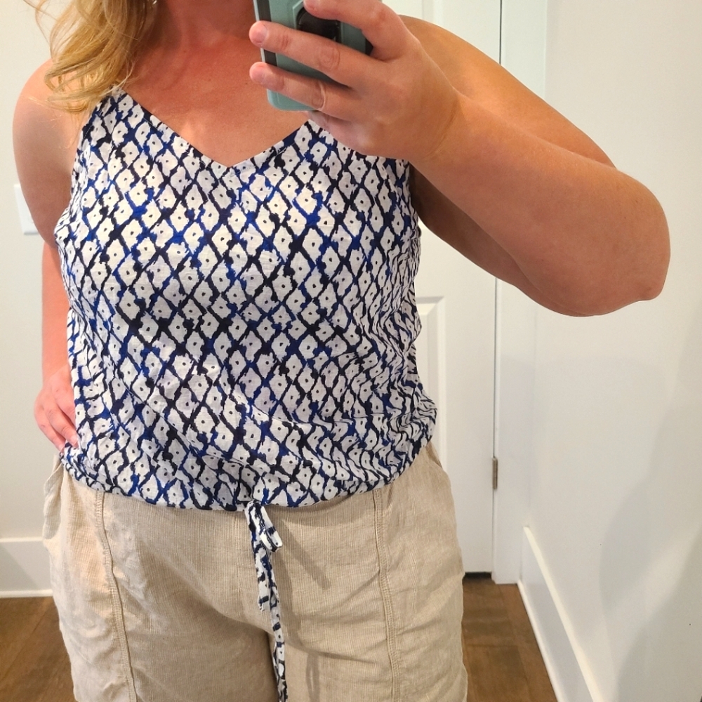 Lane Bryant Cotton Blue Ikat Print Tank Top